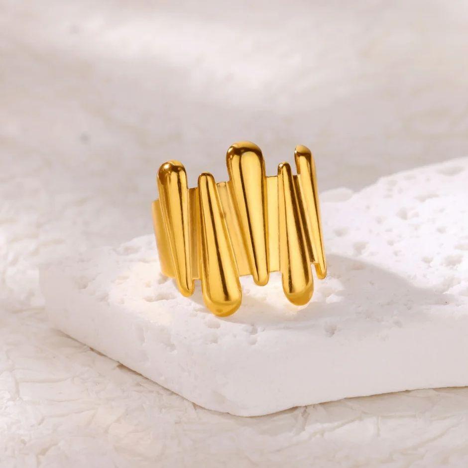 Anneaux Grecques en Acier Inoxydable Plaqué Or 18K Anti-Décoloration Anneau Ouvert pour Femmes Fête Zircon Accessoires Minimalistes Cadeaux 2025