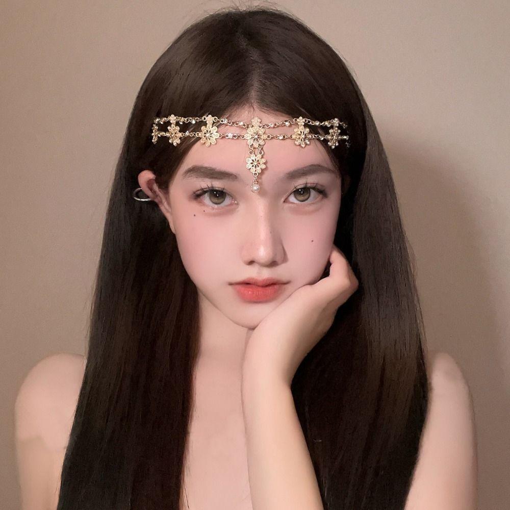 Bride Hair Jewelry Sweet Flower Tassel Headwear Retro Forehead Chain  Girls