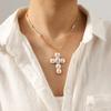 Stylish Stainless Steel Inlaid Pearl Cross Necklace, Light Luxury Versatile Sweater Chain, Pearl Neck Jewelry for Women