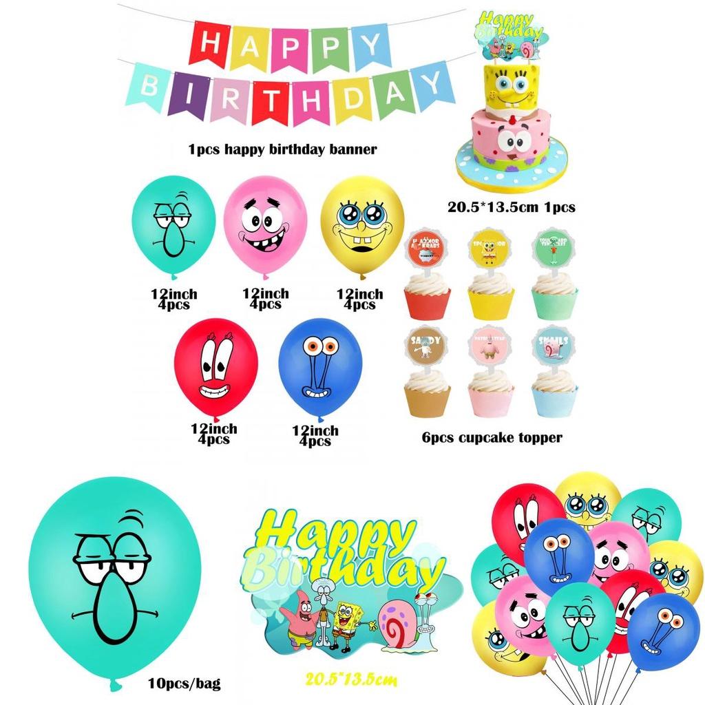 Bright And Cheerful Sponge Bob Party Supplies Set With Balloons And Cake Topper For Kids Birthdays