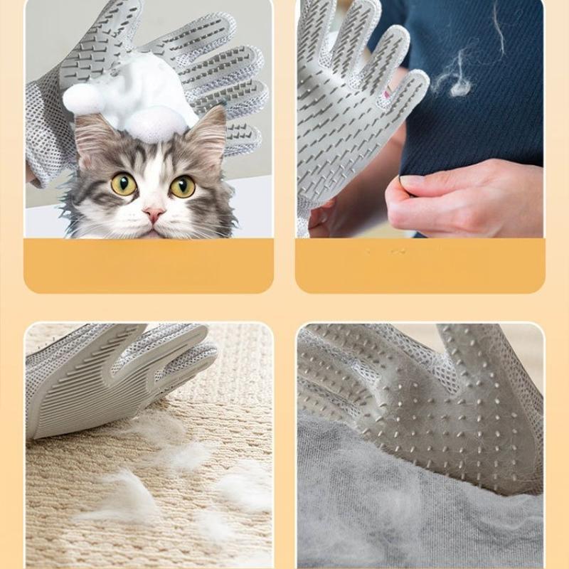 Silicone Fabric Cat Massager Grooming Glove Dog Shedding Hair Brush Pet Bath Cleaning Supplies Comb Double Sided Gloves Pet Application Hair Remover
