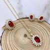 Pigeon Blood Red Zirconia Gemstone Necklace, Earrings & Ring Set - Niche Design, Luxury Versatile Style