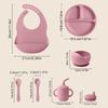 Color Kids 6PCS Silicone Baby Feeding Set Sucker Bowl Dinning Plate Straw Cup Spoon Fork Toddler Dishes Bib Children's Tableware