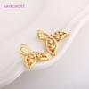 Trendy Inlaid Zircon Hollow Fishtail Pendants For Necklace Making Fittings Brass Metal Gold Color Fishtail Charms Wholesale