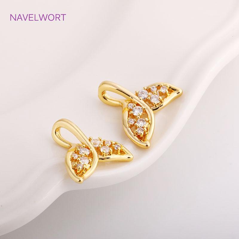 Trendy Inlaid Zircon Hollow Fishtail Pendants For Necklace Making Fittings Brass Metal Gold Color Fishtail Charms Wholesale