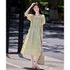 Spliced Pleated Midi Dress with Decorative Collar