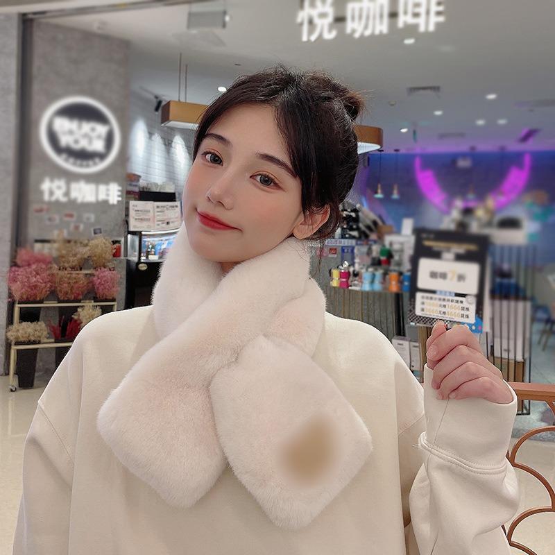 Imitation Rex Rabbit Hair Scarf Female Autumn and Winter Cute Bear Thickened Warm Student Solid Color Fluffy Scarf Neck Protection