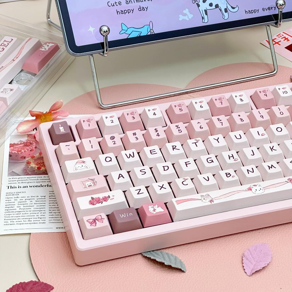 Keycaps Angel City Keycaps Pink Cute Cherry Height Pbt Cute Brightness White Cute Rabbit Diy Keycap