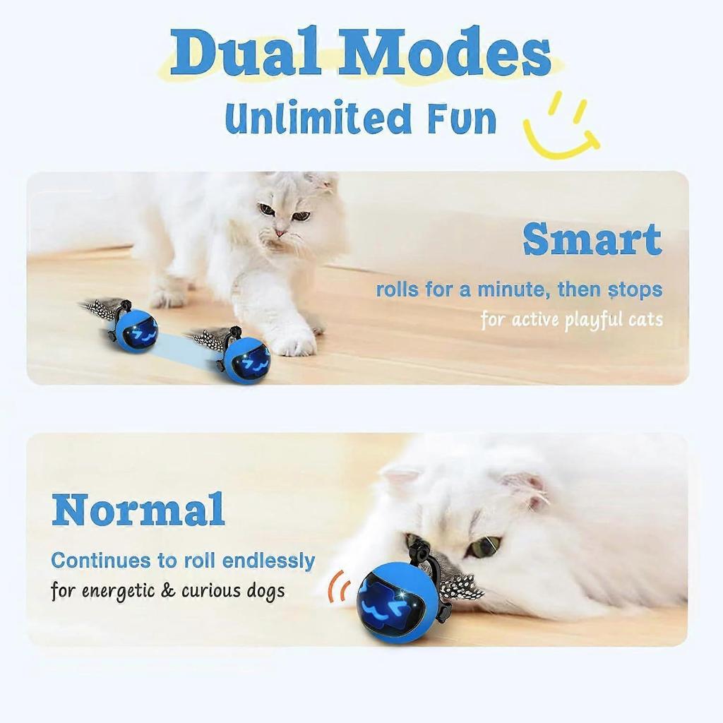 Moving Ball Cat Toys with Feather Tail, Rechargeable Interactive Cat Toy with Remote Control for Indoor Bored Cats Exercise, Smart Interactive Kitten