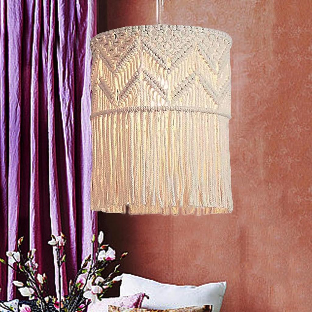 MYCENSE Macrame Lamp Shade Hanging Light Cover Boho,Fashion Pendant Tassel,Macrame Hanging Decor for Dorm Bathroom Bedroom Office, Height 45cm