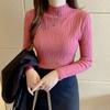 Autumn and winter versatile simple semi-turtleneck sweater with women's solid color slim and thin knitted bottoming shirt splicing design