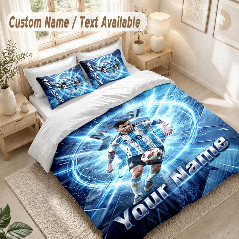 Custom Name Bedding Set 3 PiecesLionel Messi Print Duvet Cover + 2 Pillowcases Soft Bed Decor