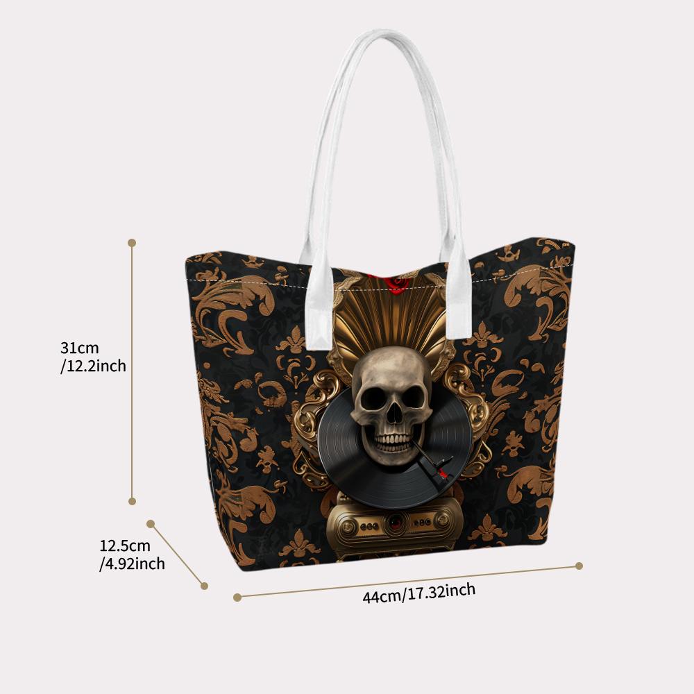 Gothic Skull Print Tote Bag Vintage Style Shoulder Bag for Daily Use