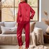 2-teiliges Pyjama-Set, Satin, einreihiges Strickjackenhemd, V-Ausschnitt, Reverskragen, einfarbiges Hemd mit Brusttasche, weites Bein, lockere Hose, Nachthemd