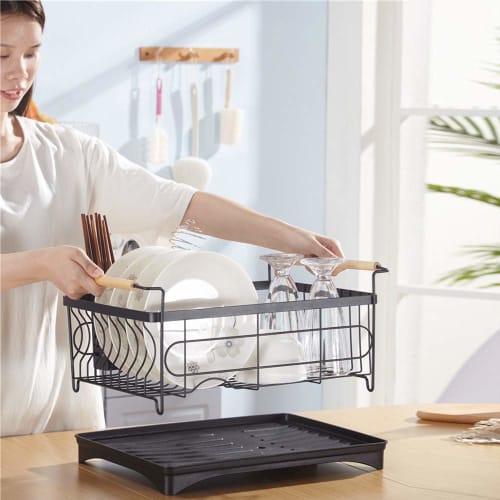Stainless steel dish drainer, popular kitchen dish rack, large capacity, comes with a Japanese instruction manual