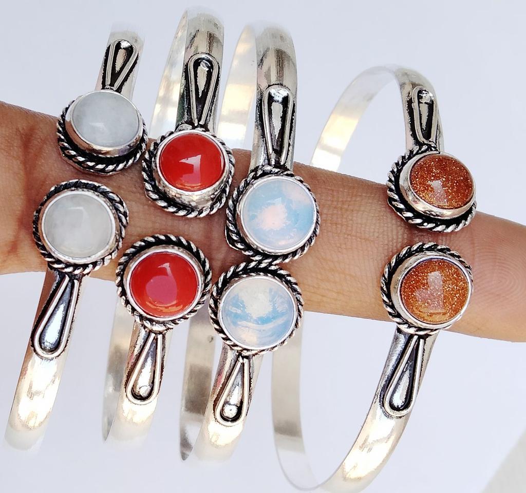 Opalite & Mix  Gemstone 925 Sterling Silver Plated 5Pcs Cuff Bangles Lot ZCB-B38