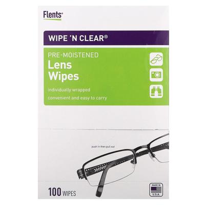 Flents, Wipe 'N Čiré vlhké ubrousky na čočky, 100 listů