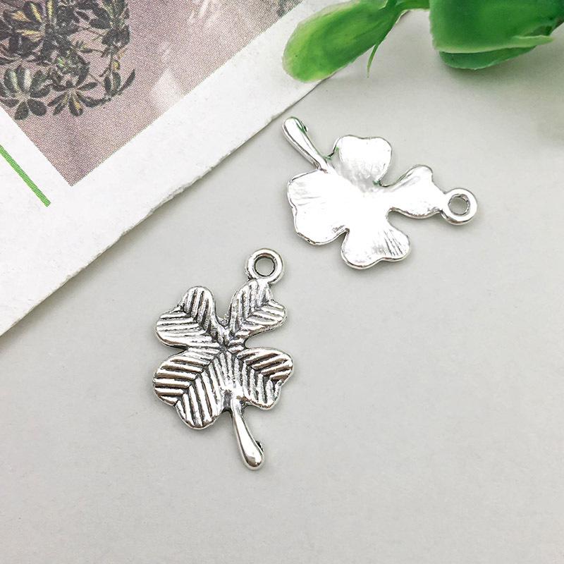 Antique Silver Alloy Four-Leaf Clover Pendant Charm for DIY Jewelry Making