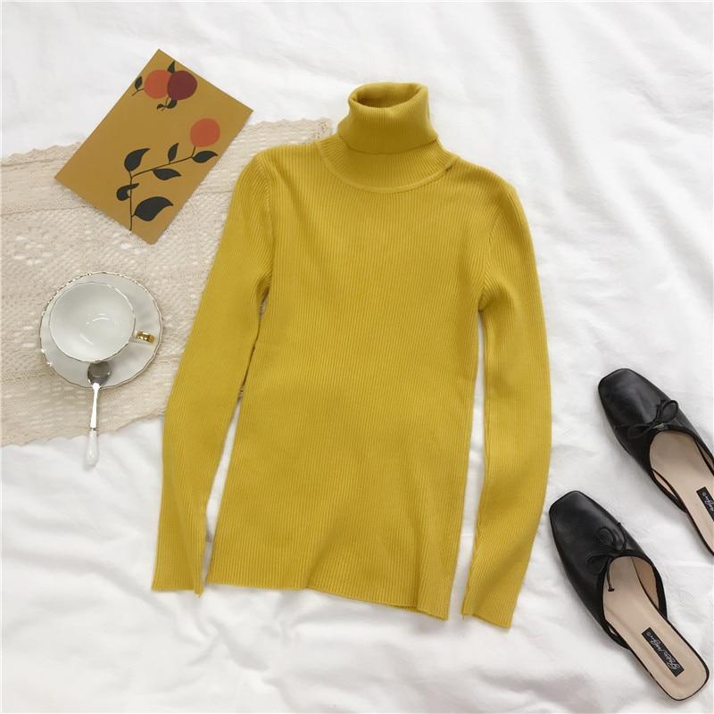 Maglione Dolcevita Lavorato a Maglia Elasticizzato Casual da Donna Slim Solido Inverno Autunno