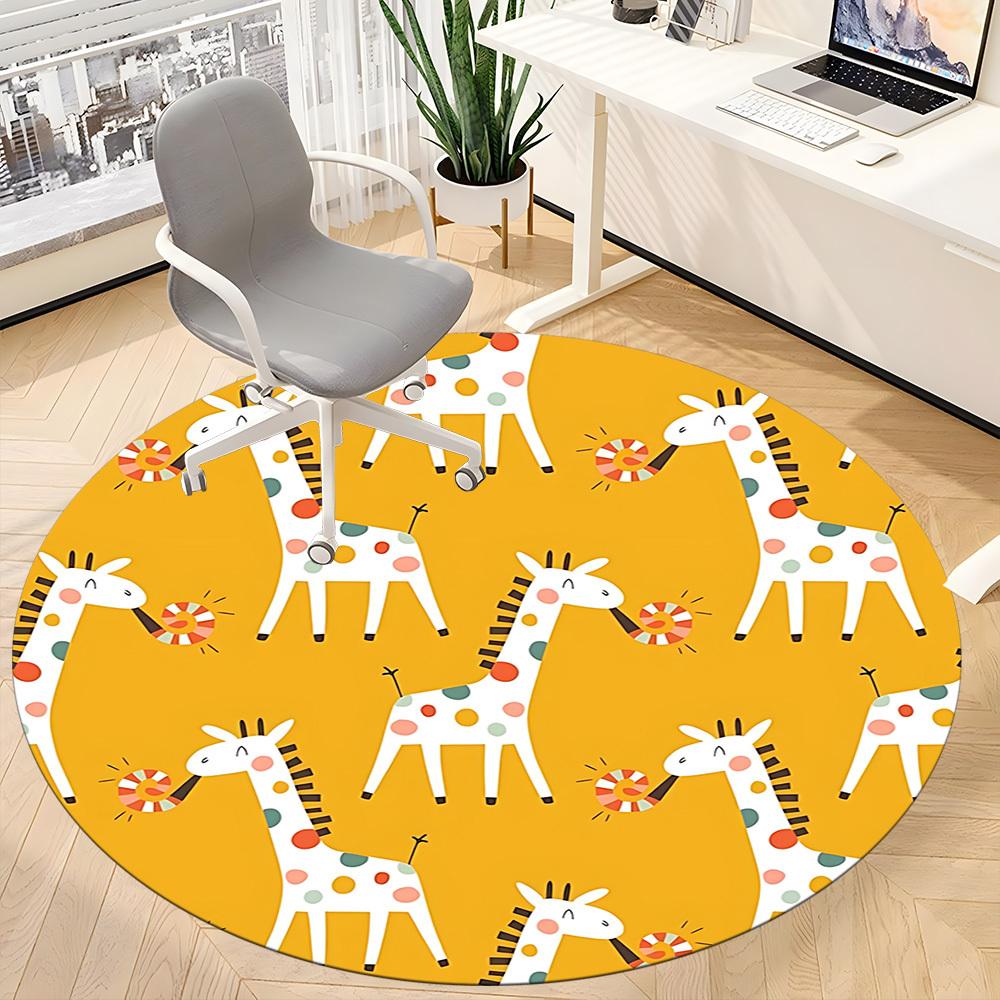 1pc Giraffe Pattern Office Round Rug, Non-slip, Soft and Durable Office Rug for Interior Decoration, Perfect for Office, Beautiful Decoration yy260323