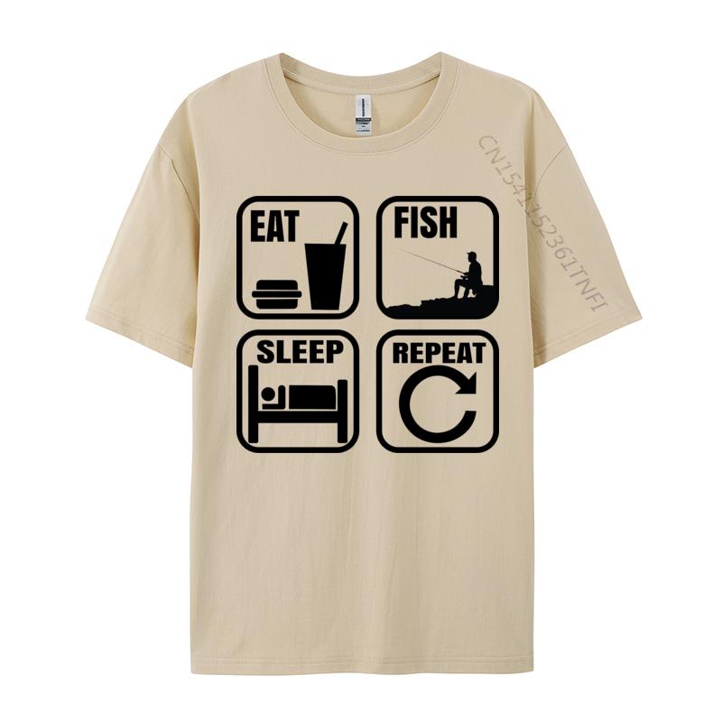Eat Sleep Fish Repeat Tshirt Design TShirt Slim Fit Premium Cotton Man Tops Shirts Comfortable Black