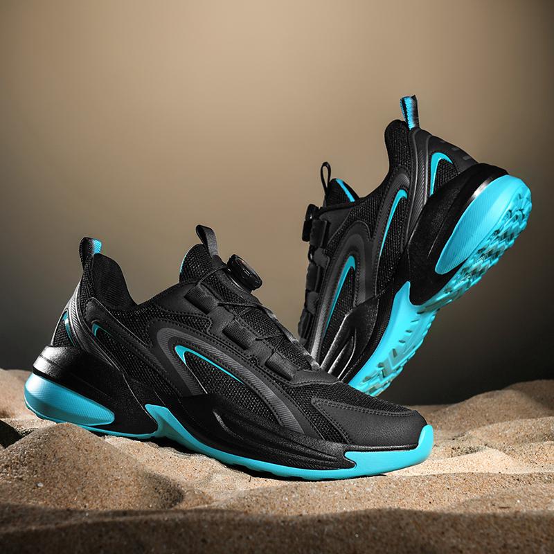 New Autumn Sports Casual Shoes, Breathable Mesh Men's Shoes, Rotating Buckle Anti-slip and Wear-resistant Running Shoes