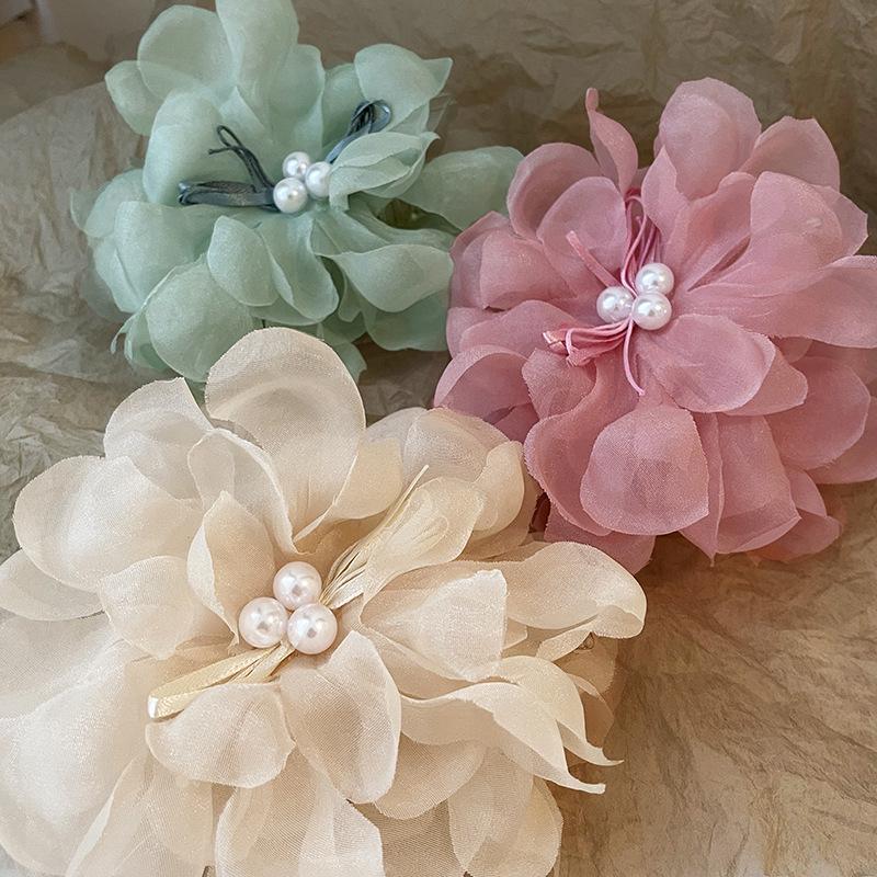 Elegant Summer Smoky Chiffon Floral Hair Clip for Women