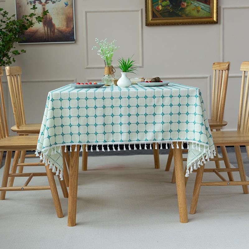 Picnic Tablecloth Color Matching Cotton And Linen Fabric Embroidery Large, Medium And Small Plaid Rectangular Coffee Table Mat Tablecloth