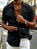 Men's White Textured Short Sleeve Button-Up Shirt with Chest Pocket - Lightweight Summer Vacation Top