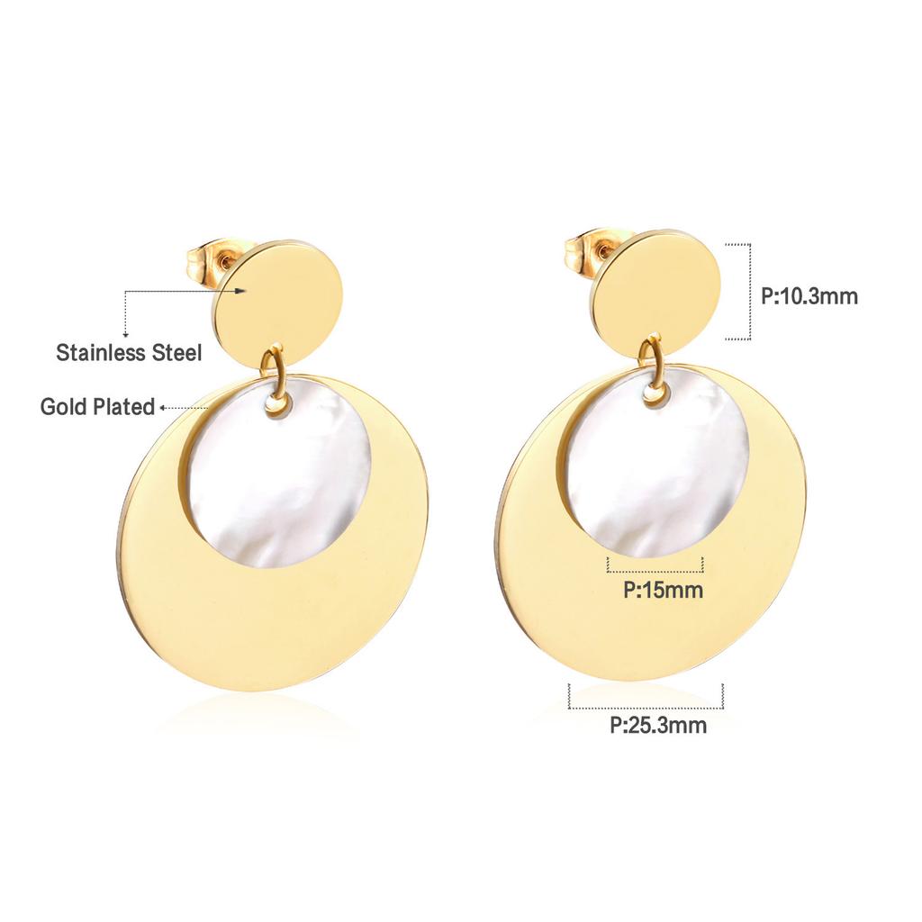 Geometric Stud Earrings Round Triangle Fringed Earrings Stainless Steel Plated 18K Gold Earrings