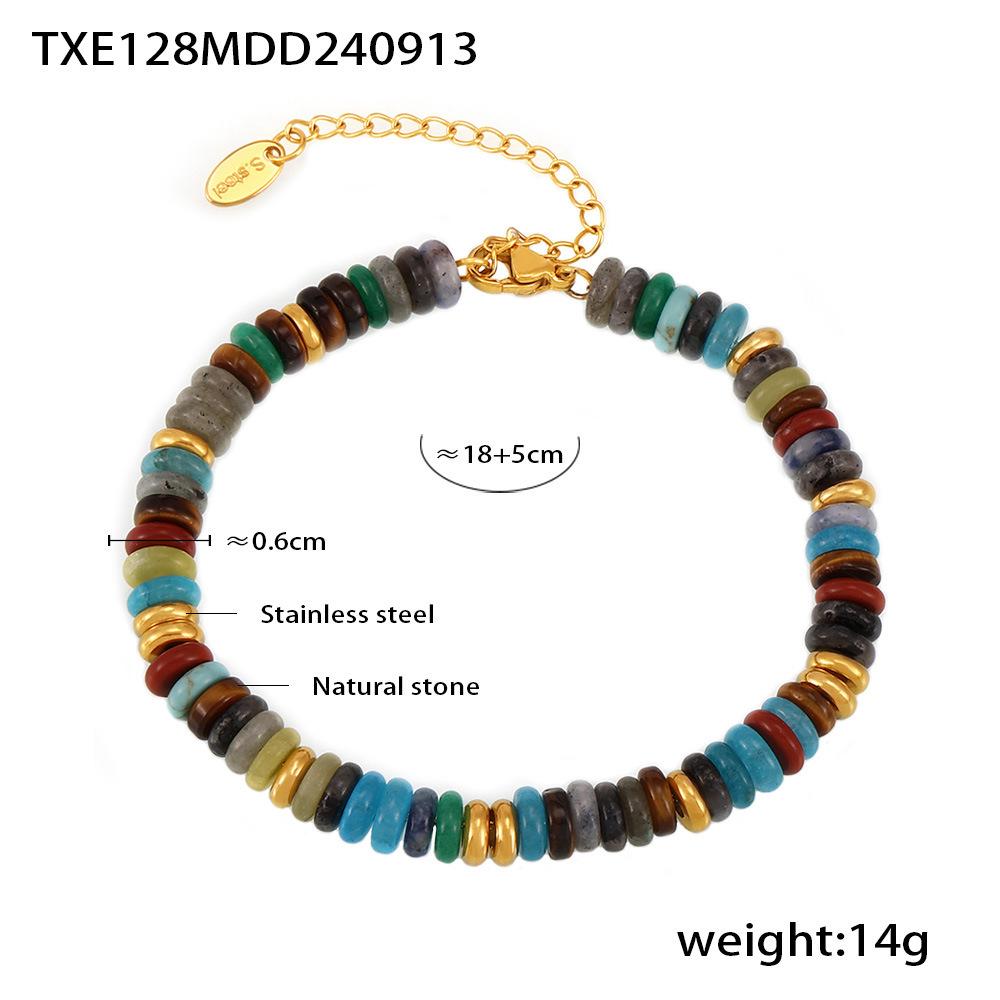 

Retro European & American Natural Stone Abacus Bead Necklace & Bracelet Set - Handmade Ethnic Style Rainbow Beads, Light Luxury.