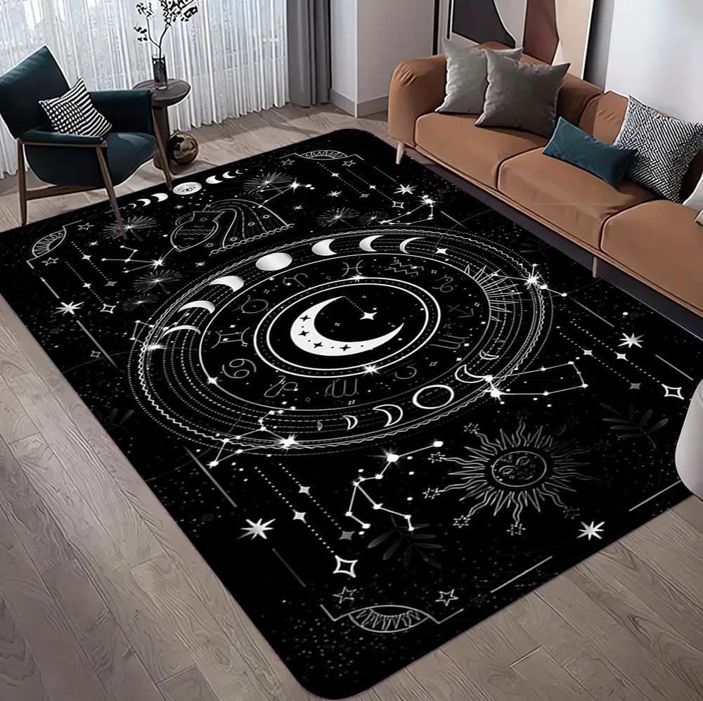 Tappeto con Carte dei Tarocchi Stelle e Luna in Stile Fantasy Gotico, Decorazione per Camera da Letto e Soggiorno 40x60cm