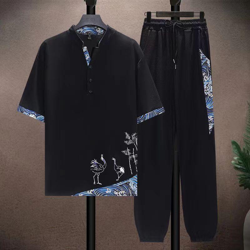 Summer Shirts Men Fashion Cotton Shirts Men's Breathable Sets High Quality Shirts Two Piece
