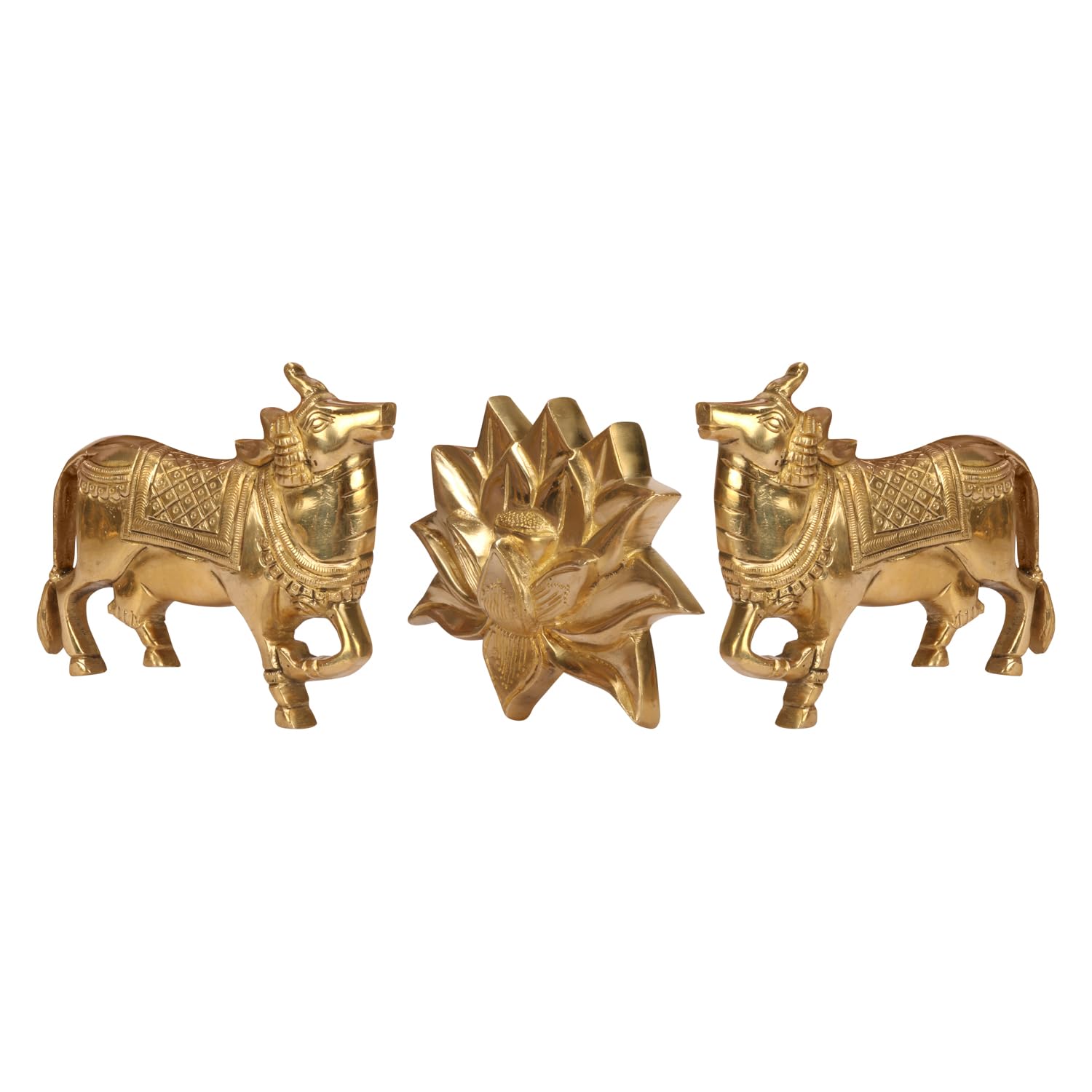 Lotus With Kamdhenu Cow Pair Wall Decor Sculpture, Wall Hanging Gau Mata Idol