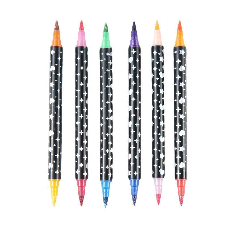 Dual-Color Sparkle Flow Fluorescent Pen Set with Thick Soft Tip