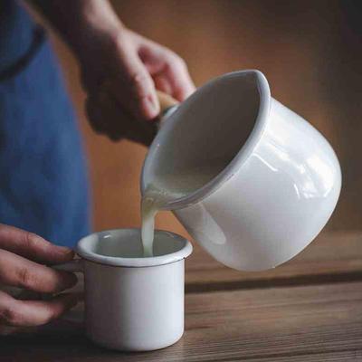 Enamel Milk Pan Melting Butter Saucepan Warmer for Picnic Outdoor , White Cc, 10cm