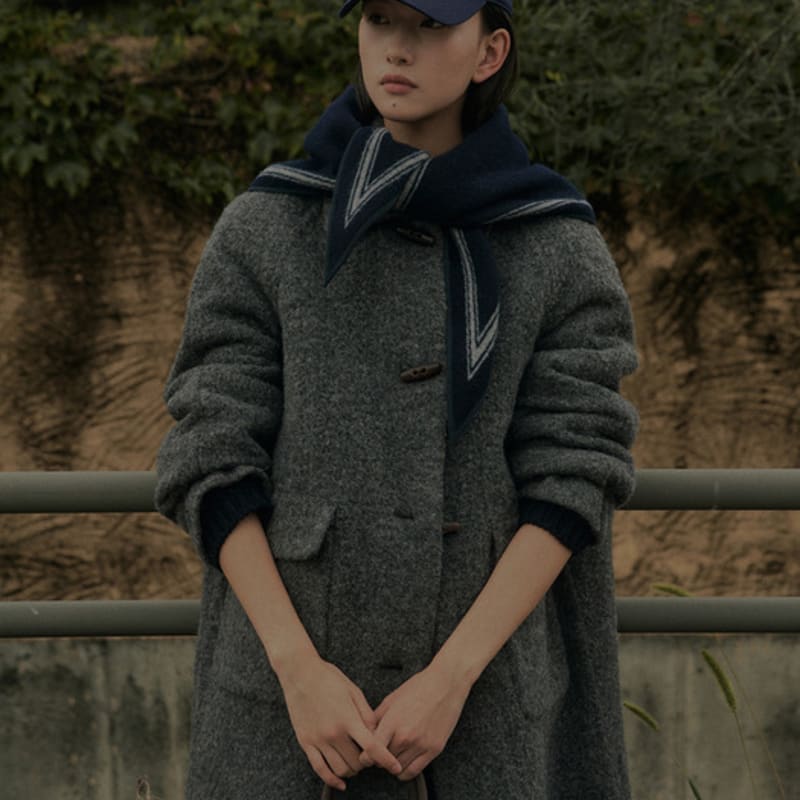 SAGEMENT EDAN COLOR SCHEME wool MUFFLER_GRAY-NAVY