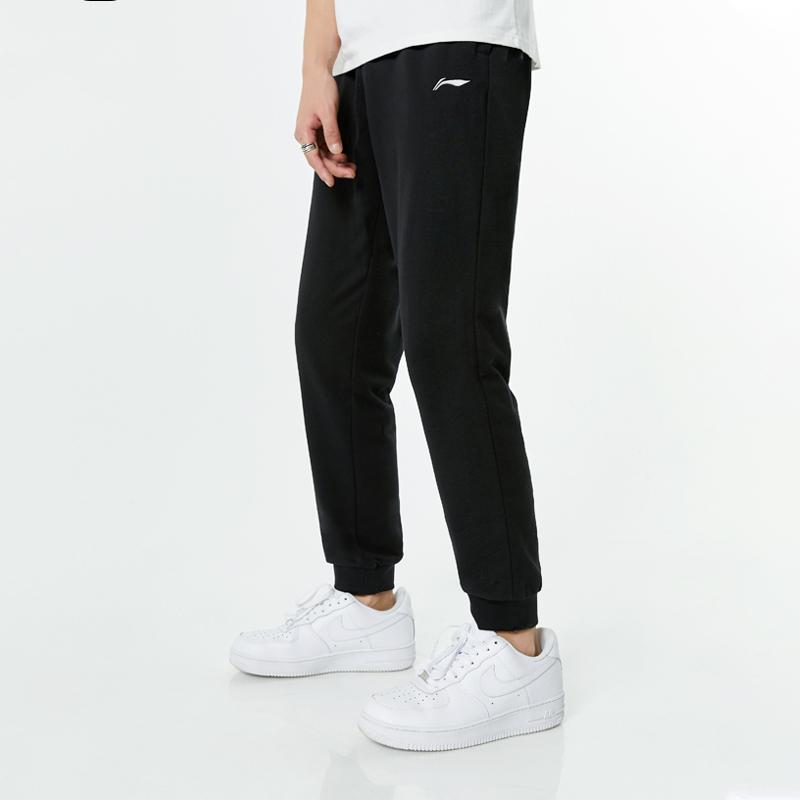 Li Ning Training Series Logo Print Solid Color Elastic Casual Pants Men Bottoms Black AKLQA37-11