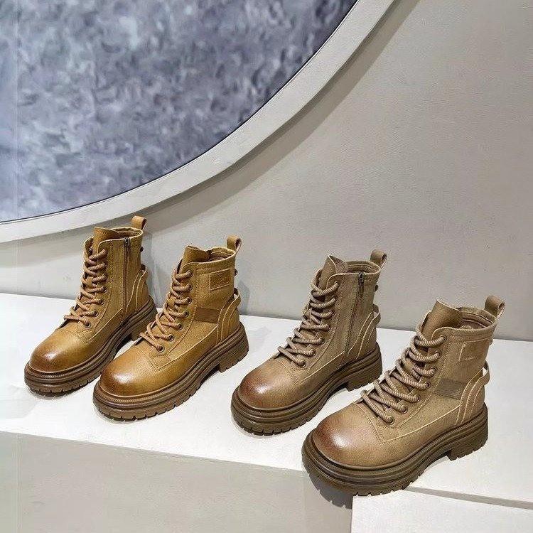 Thick-soled versatile and thin rhubarb boots Martin boots 2025 spring new fashionable retro British wind locomotive tooling boots