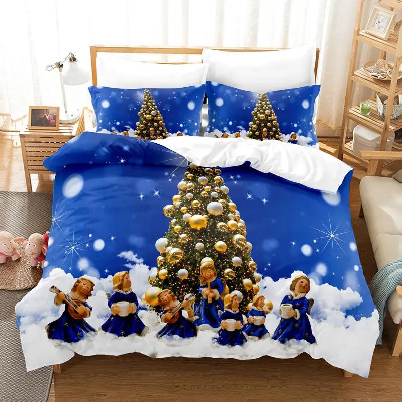 

Cartoon Snowman Santa Claus Duvet Cover Set Christmas Tree Bedding Set Microfiber Twin King Comforter Cover For Boys Girls Gift EU Single(135x200cm)