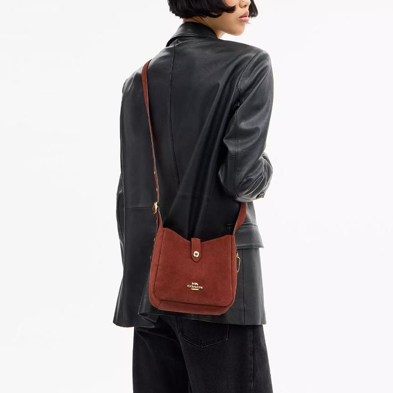 Coach Hadley 19 Gold Letter Embossed Lock Closure Suede And Pebble Leather Crossbody Mini Bag Women Crossbody Bag Clay CDB00-IMCLZ