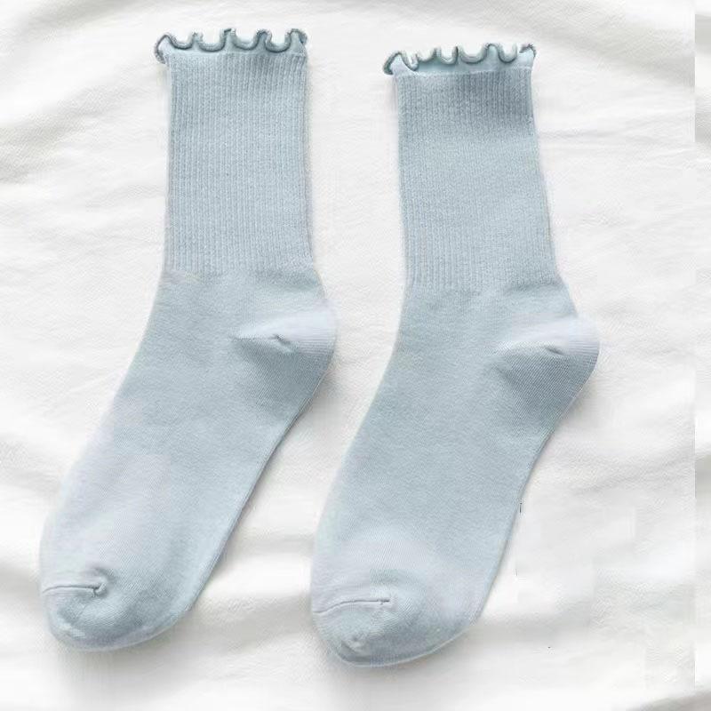 Summer Thin Casual Cute Trendy Ruffle Edge Cotton Socks, Mid-calf Socks for Women