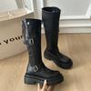 Thick heel thick sole thin elastic boots boots women's 2025 new autumn and winter brown small tall knight boots