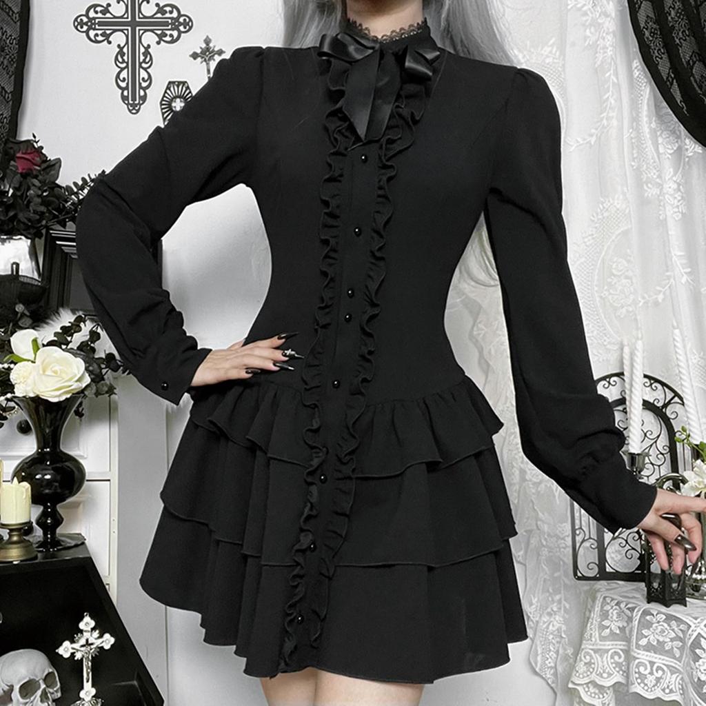 KLGIRL Gothic Black Gothic Halloween and Yami Mini Sweet Retro Stage Size L Dress, Cosplay, Lolita, Costume, Dark, Harajuku, Kawaii, Dress, Lolita,