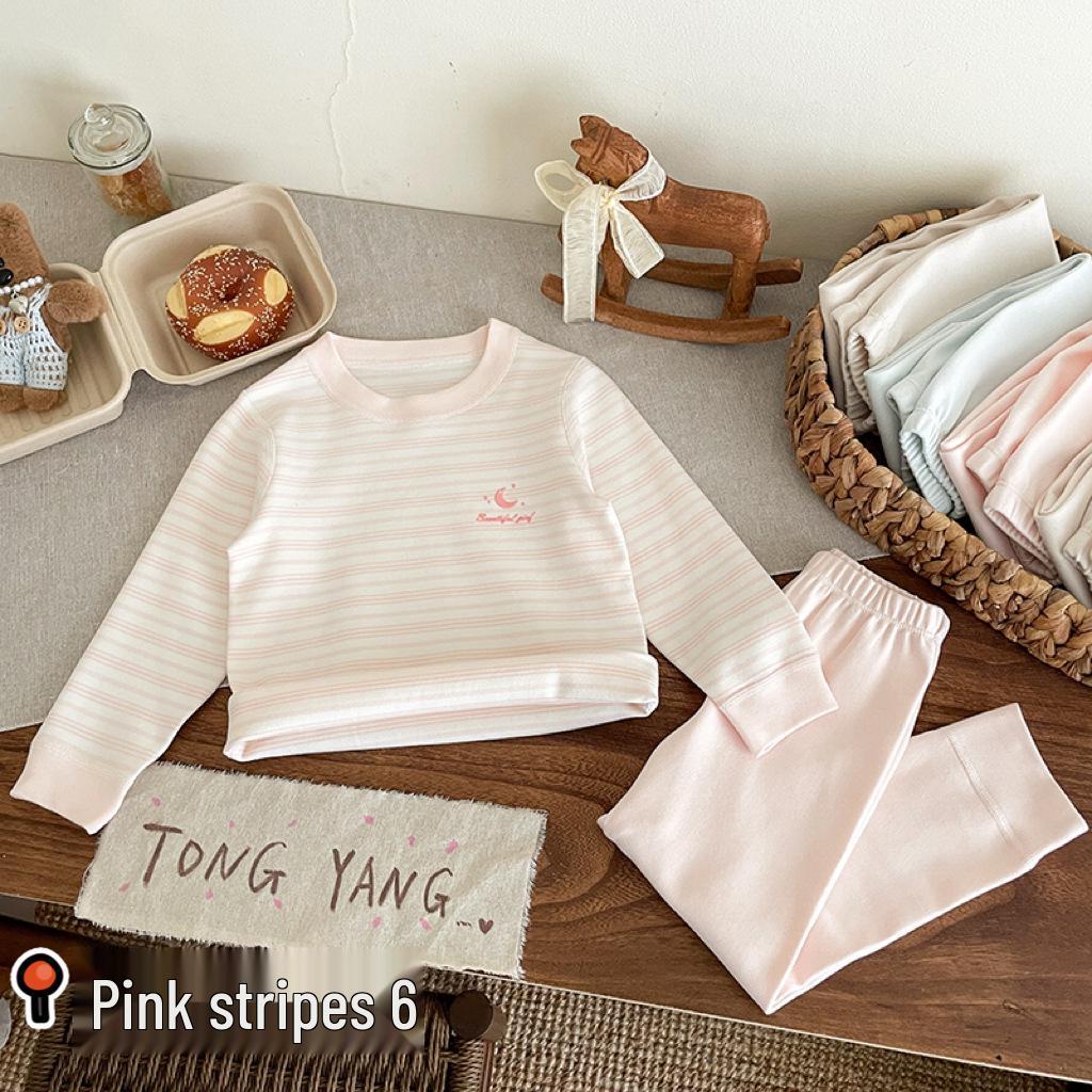 Children's Striped Velvet Warm Homewear Set: Boys' & Girls' Autumn Long Johns & Underwear, Lycra Two-Piece.