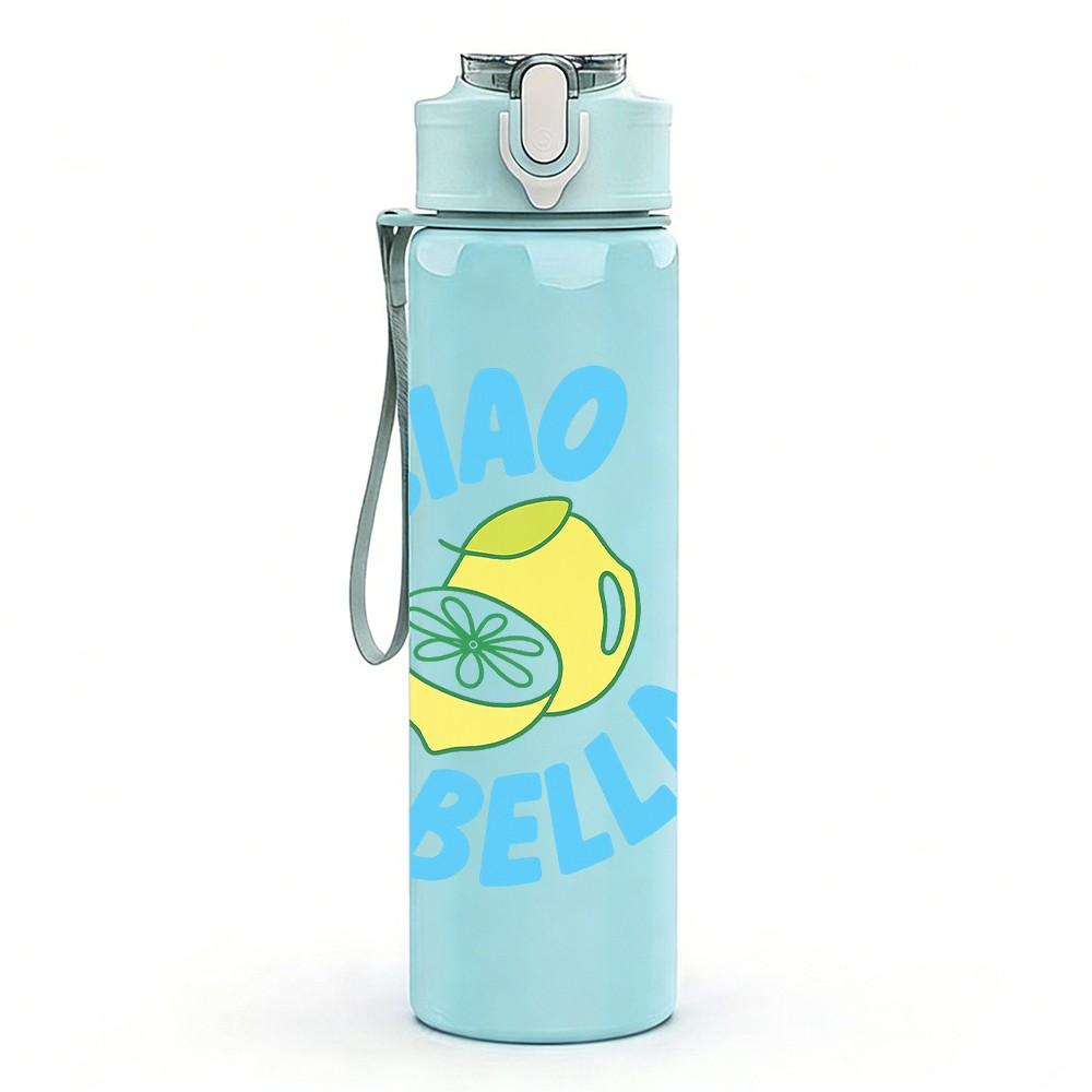 1PC Ciao Bella Lemon Fruit Print 750ml Color Plastic Sports Water Bottle Leakproof Flip Straw Lid Suitable for Sports Office Home Use