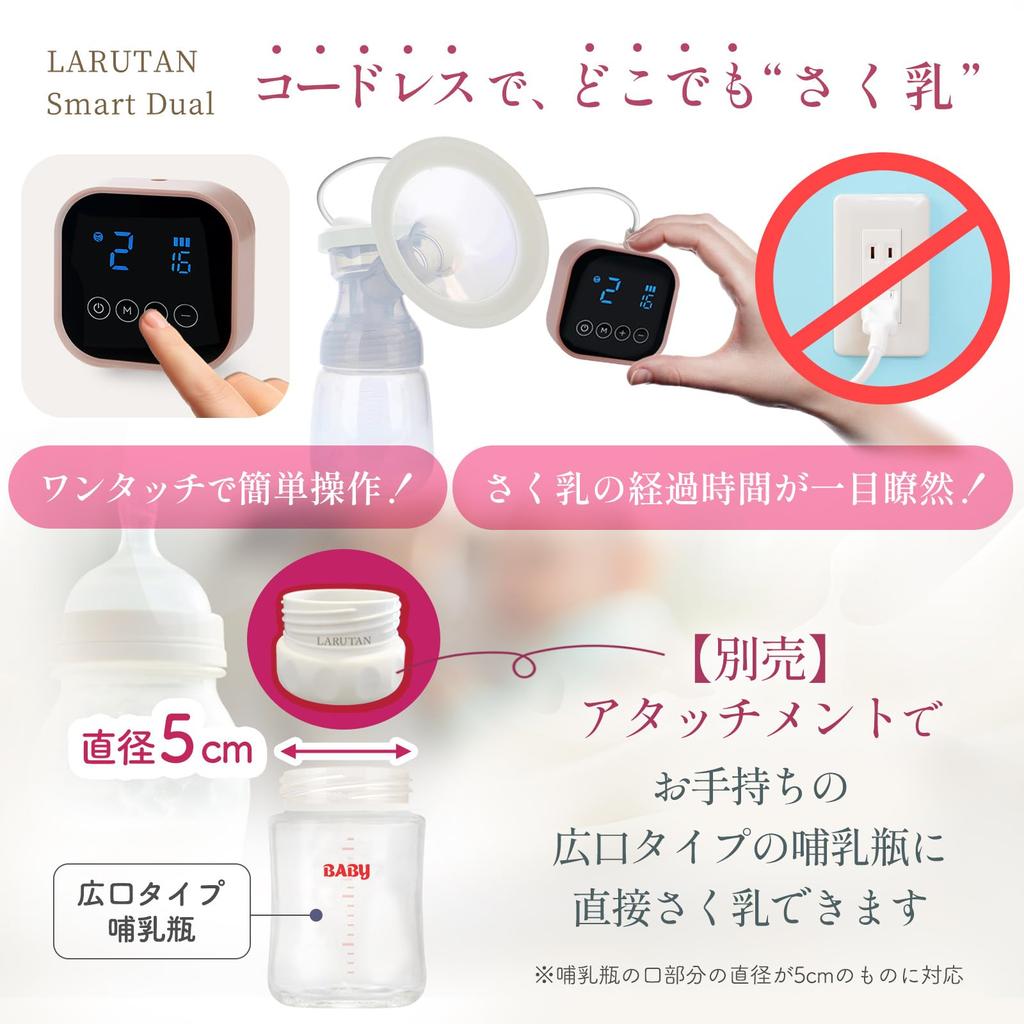 [Recommended by Obstetricians and Gynecologists] LARUTAN Smart-Dual Electric Breast Pump, Automatic, Single or Dual Breast Pumping, Rechargeable,