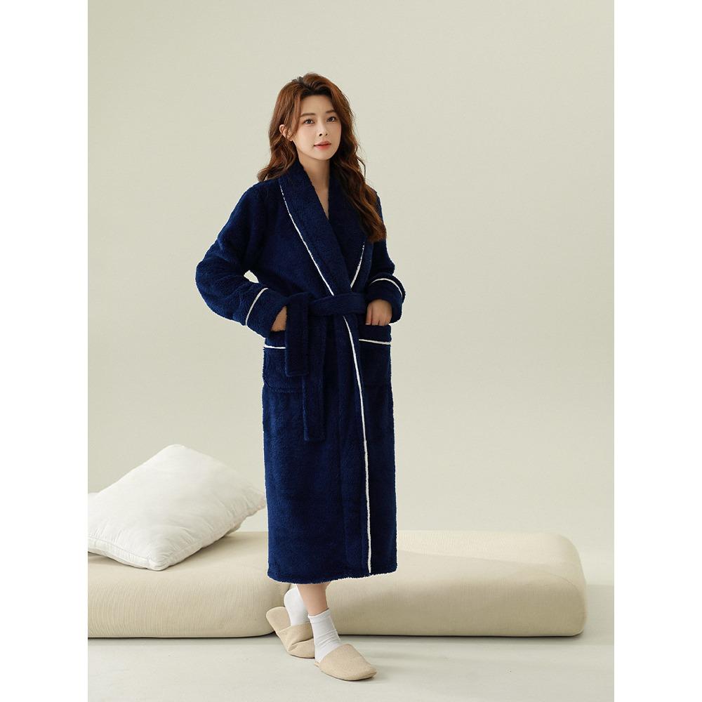 2025 Autumn and Winter Thickened Morning Robe Men's Nightgown Women's Extended Bathrobe Couple Pajamas