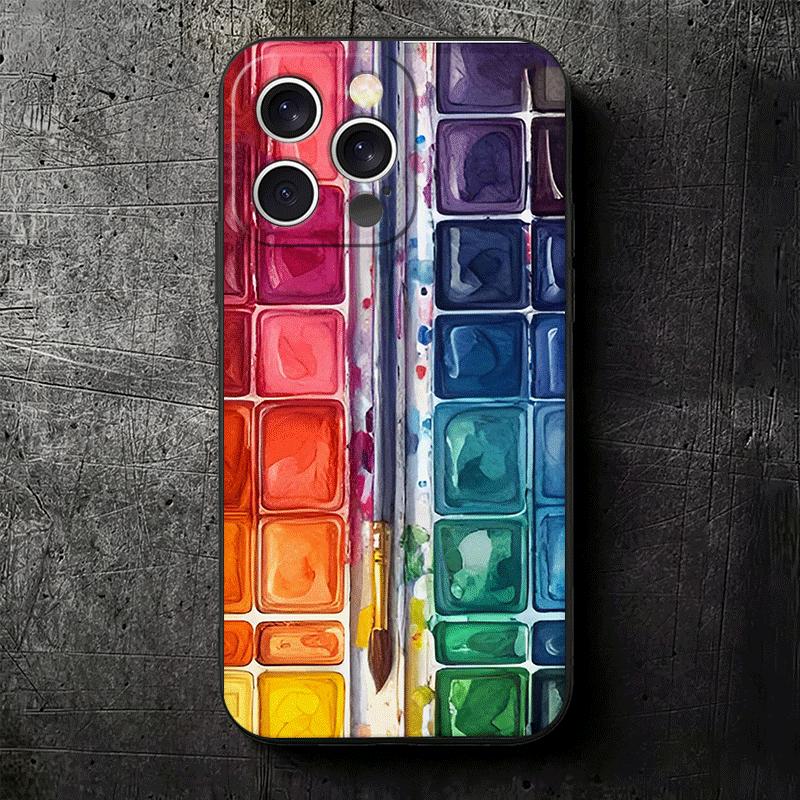Watercolors Set Paint Palette Soft Phone Case for iPhone 16 16E 17 Air 15 Pro Max 14 Plus 13 Mini 11 12 7 Black Cover Back Shell