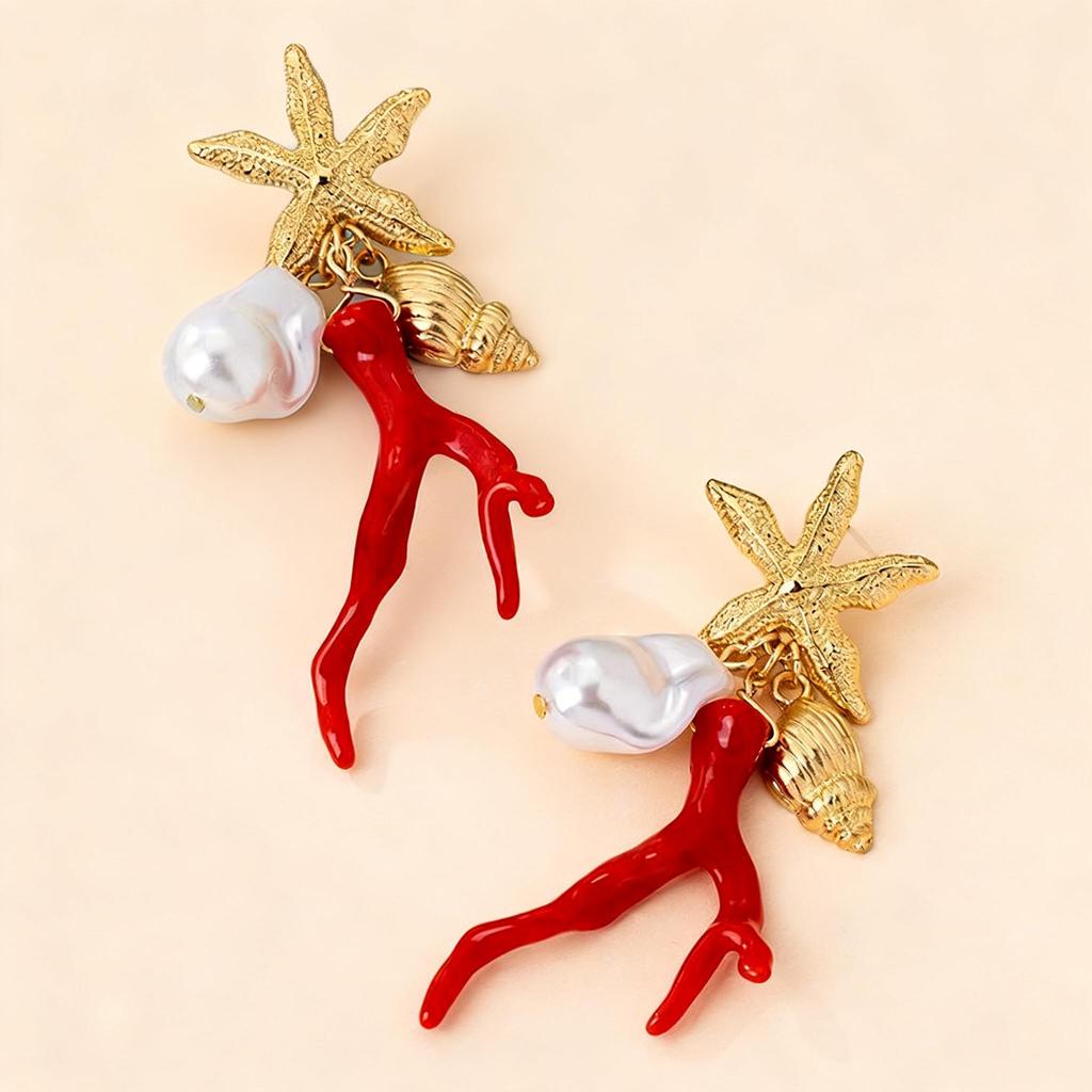 DIGADAGU Alloy Resin Coral Dangle Earrings New Exaggerated Charm Earrings Women Party Jewelry Accessories